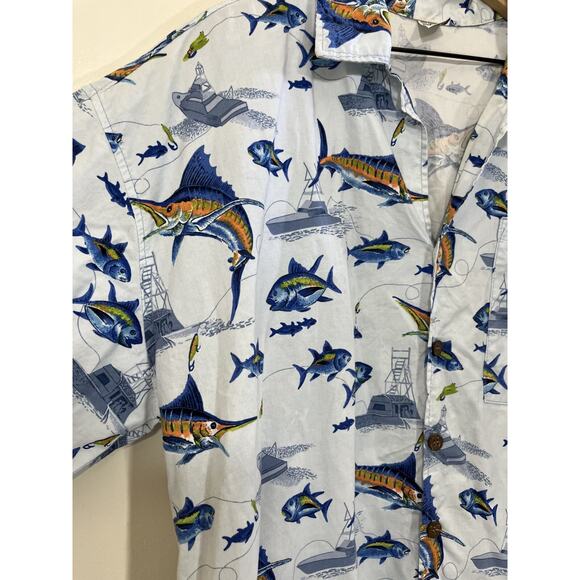 90s Camp Button Up Shirt 2XL Marlin Fish Boat Fisherman Resort Vacation Resort - Picture 5 of 11